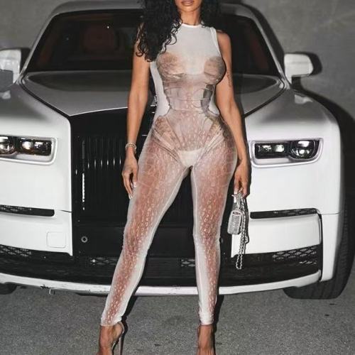 White Mesh One Piece Jumpsuit