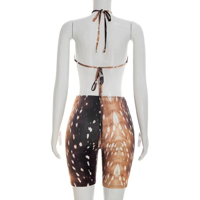 Brown Halter Crop Jumpsuit 