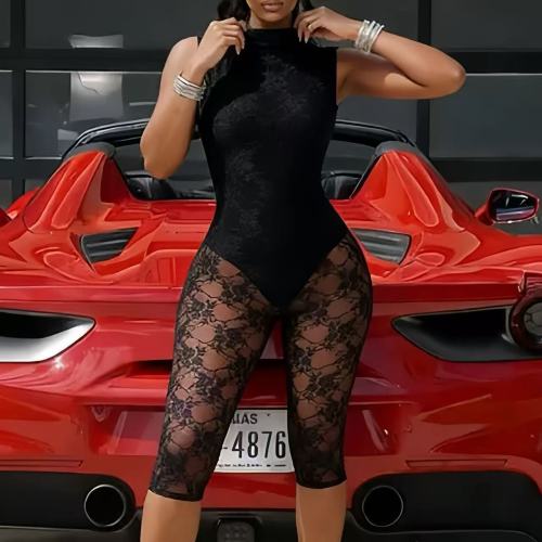 Black Sleeveless Crop Jumpsuit 