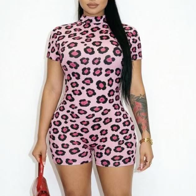 Rib Leopard One Piece Jumpsuit 