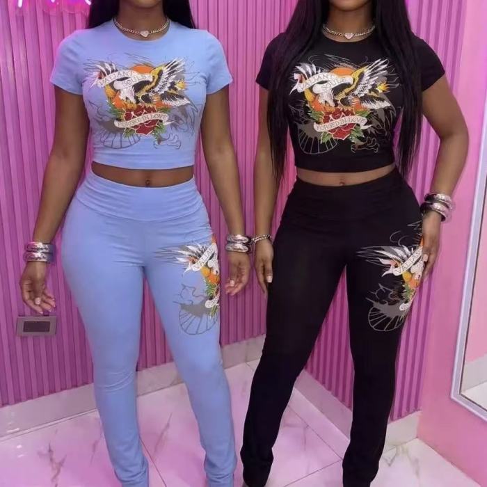 Crop Top 2 Piece Straight Pants Set