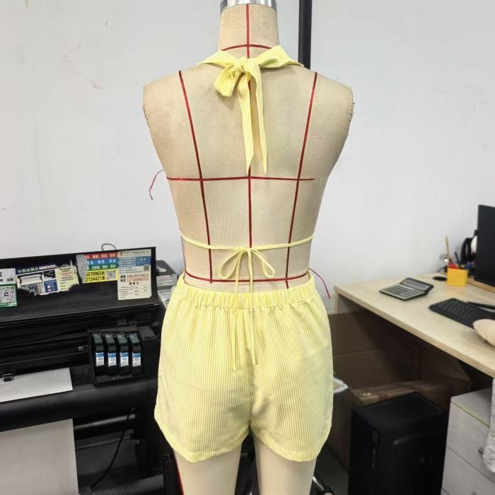 Deep V Crop Top With Shorts Set 