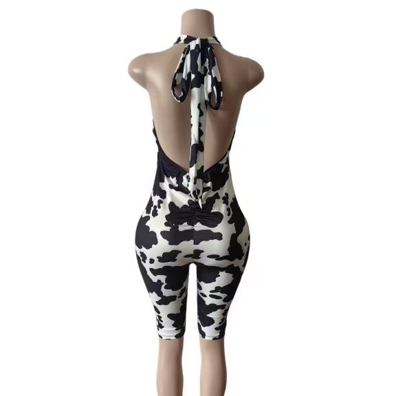 Cow Print One Piece Crop Jumpsuit 