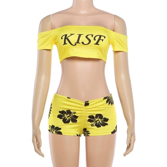 Yellow Crop Top Shorts Set 