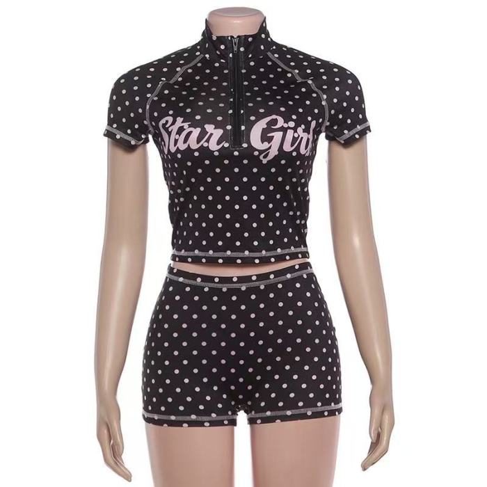 Polka Dot Crop Top Shorts Set 