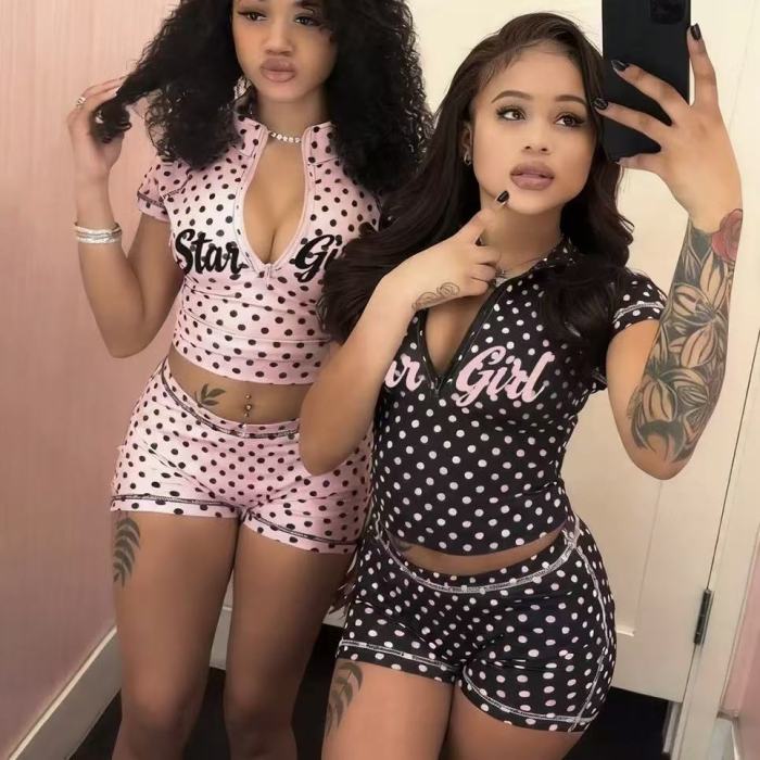 Polka Dot Crop Top Shorts Set 