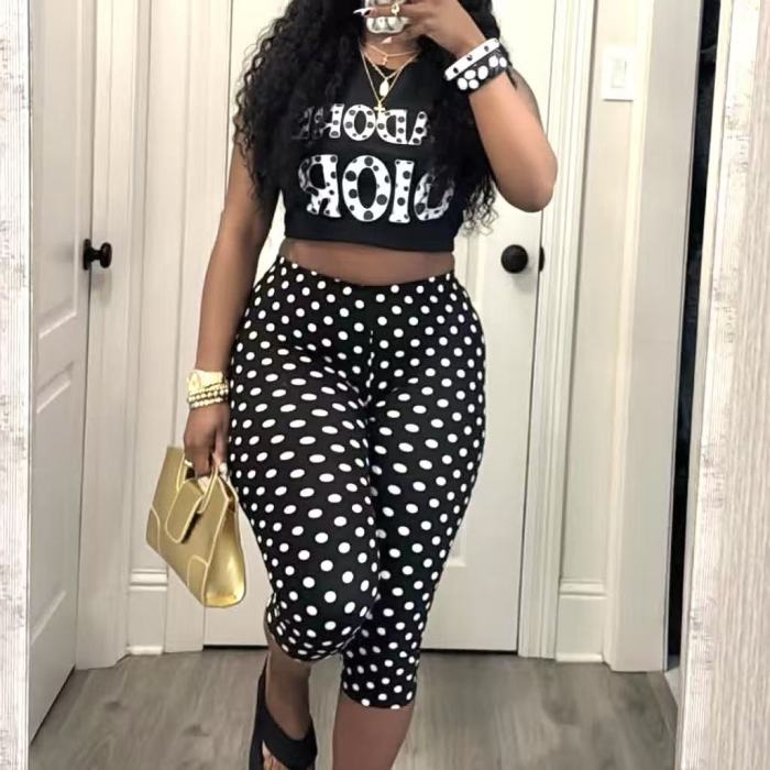 Polka Dot Tank Top Crop Pants Set