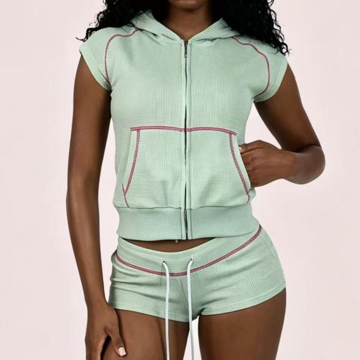Waffle Weave Crop Top Shorts Set 