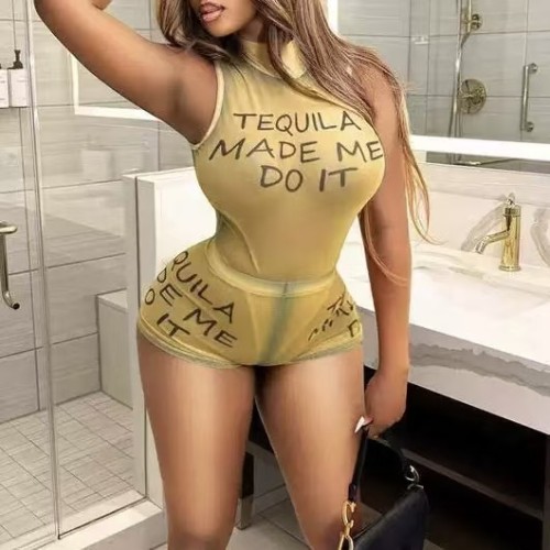 Mesh Bodysuit With Shorts Set