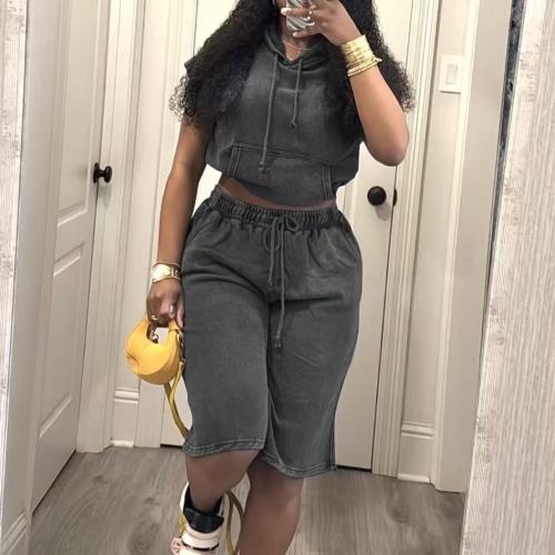 Acid Washed Tank Top Cropped Pants Set 