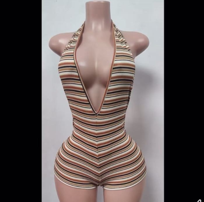 Striped Deep V Jumpsuit