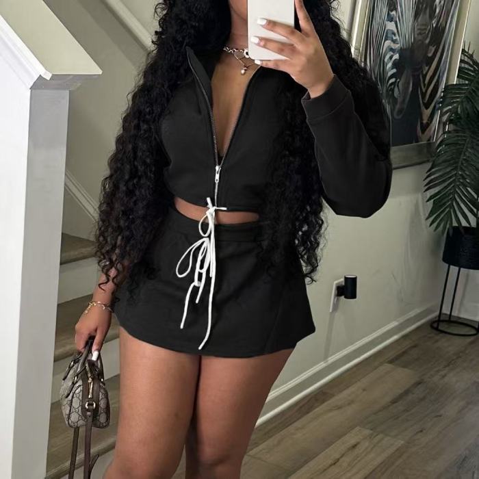 Long Sleeve Crop Top Skort Set