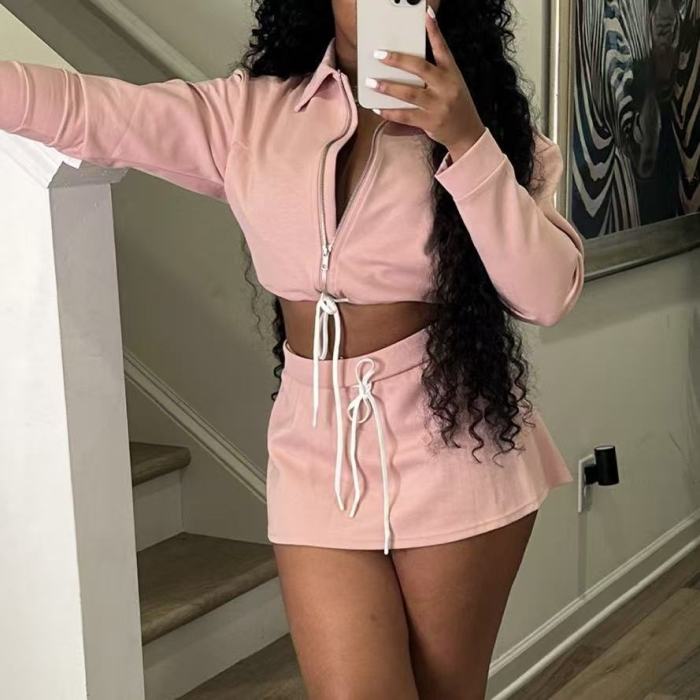 Long Sleeve Crop Top Skort Set