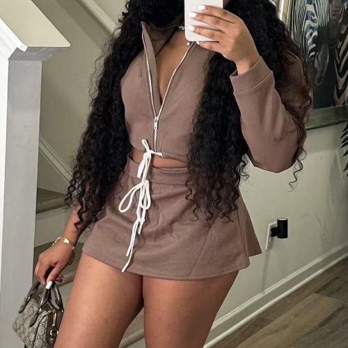 Long Sleeve Crop Top Skort Set