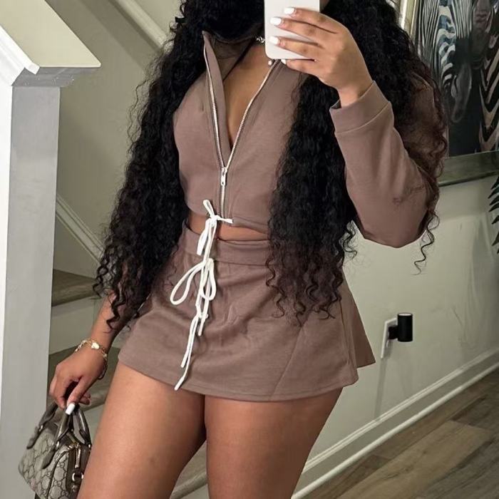 Long Sleeve Crop Top Skort Set