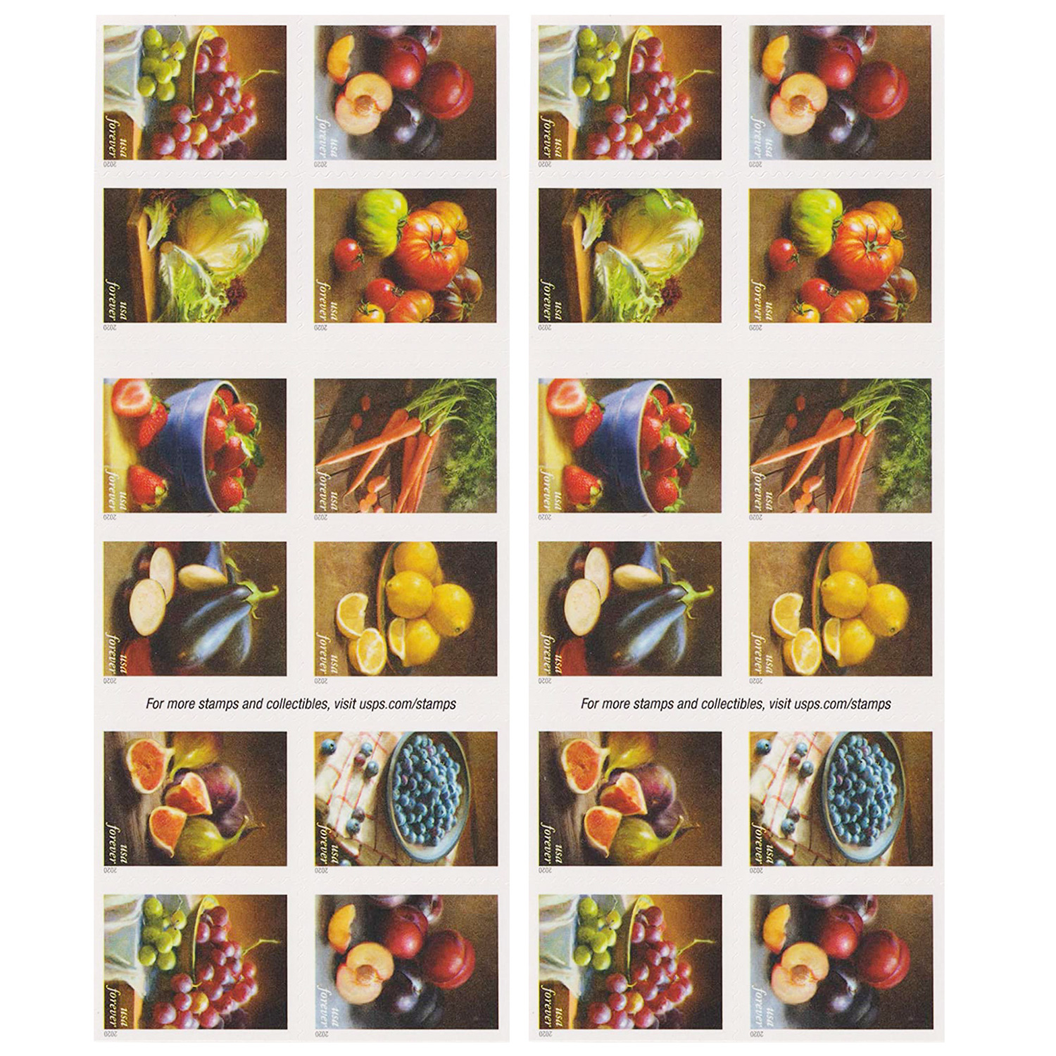 USPS Fruits and Vegetables (Book of 20) (Plums, Cherry Tomatoes, Carro –  South Gate Pack N Ship