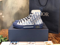 Dior Men Shoes Sneakers B23 High-Top Sneaker Dior Oblique Canvas With Blue Calfskin