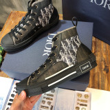 Dior Men Shoes Sneakers B23 High-Top Sneaker Black And White Dior Oblique Canvas With Black Calfskin