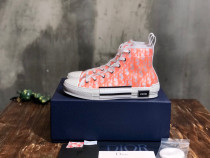 Dior Men Shoes Casual Luxury Brand B23 High-Top Sneaker Reflective Orange Dior Oblique Canvas