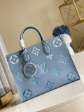 Louis Vuitton Womens Bags Handbags ONTHEGO MM Luxury Brand Summer Blue Embossed grained cowhide leather M45718