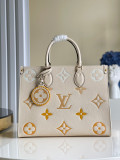 Louis Vuitton Womens Bags Handbags ONTHEGO MM Luxury Brand Cream/Saffron Embossed grained cowhide leather M45717