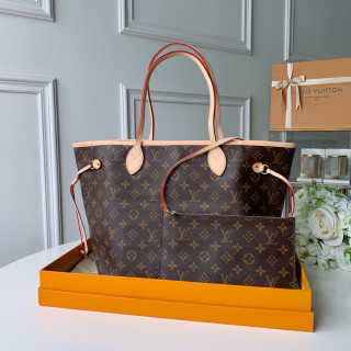 Louis Vuitton Womens Bags Handbags Luxury Brand LV NEVERFULL MM Brown Damier Azur Canvas M40995, Beige