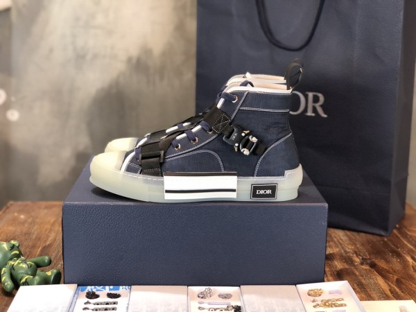 Dior Men Shoes Casual Luxury Brand B23 high-Top Sneaker Reflective Gray Dior Oblique Canvas