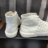 Chanel Casual Sneaker with Laces High top Leather Woman Shoes with box Black