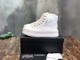 Chanel Casual Sneaker with Laces High top Cancas Woman Shoes with box White