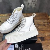 Chanel Casual Sneaker with Laces High top Cancas Woman Shoes with box White