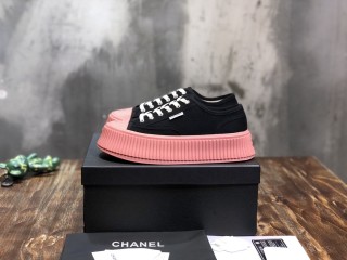 Chanel Casual Sneaker with Laces Low top Cancas Woman Shoes with box Black