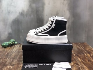 Chanel Casual Sneaker with Laces High top Cancas Woman Shoes with box White