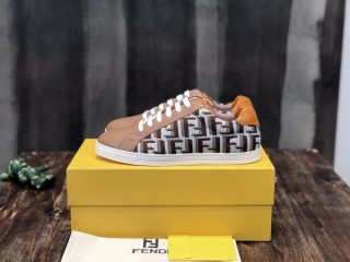 Fendi Men Shoes Luxury SNEAKERS Multicolor canvas and leather low-tops