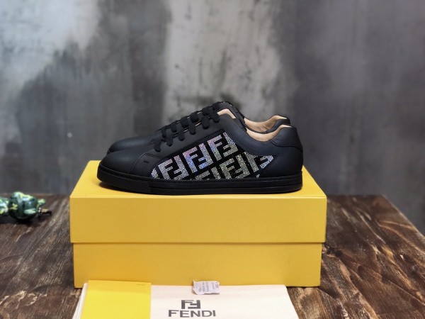 Fendi Men Shoes Luxury SNEAKERS Multicolor canvas and leather low-tops