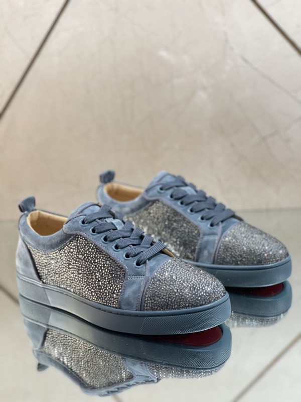 Christian Louboutin Mens Shoes Luxury Brand Red Bottom Design Louis Junior rhinestones  Flat with Original Box CL sneakers