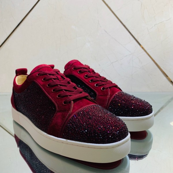 Christian Louboutin Mens Shoes Luxury Brand Red Bottom Design Louis Junior rhinestones Flat with Original Box CL sneakers