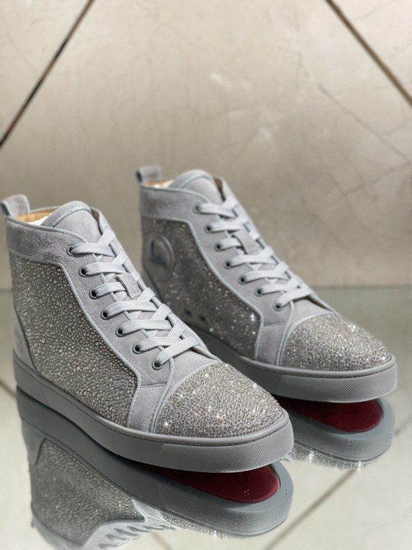 Christian Louboutin men's shoes luxury brand red sole design Louis Junior high-top rhinestones Flat with Original Box CL sneakers