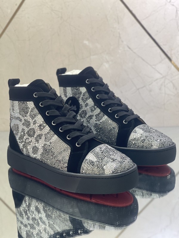 Christian Louboutin men's shoes luxury brand red sole design Louis Junior high-top rhinestones Flat with Original Box CL sneakers