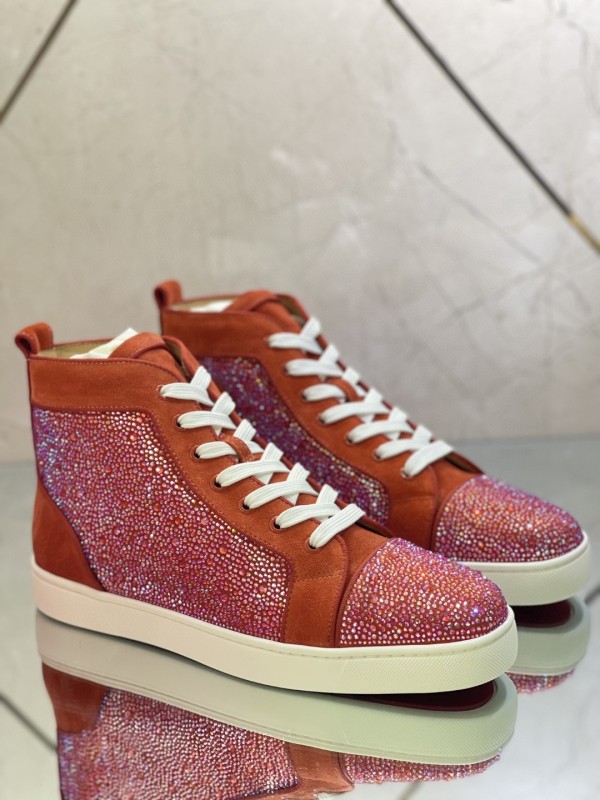 Christian Louboutin men's shoes luxury brand red sole design Louis Junior high-top rhinestones Flat with Original Box CL sneakers