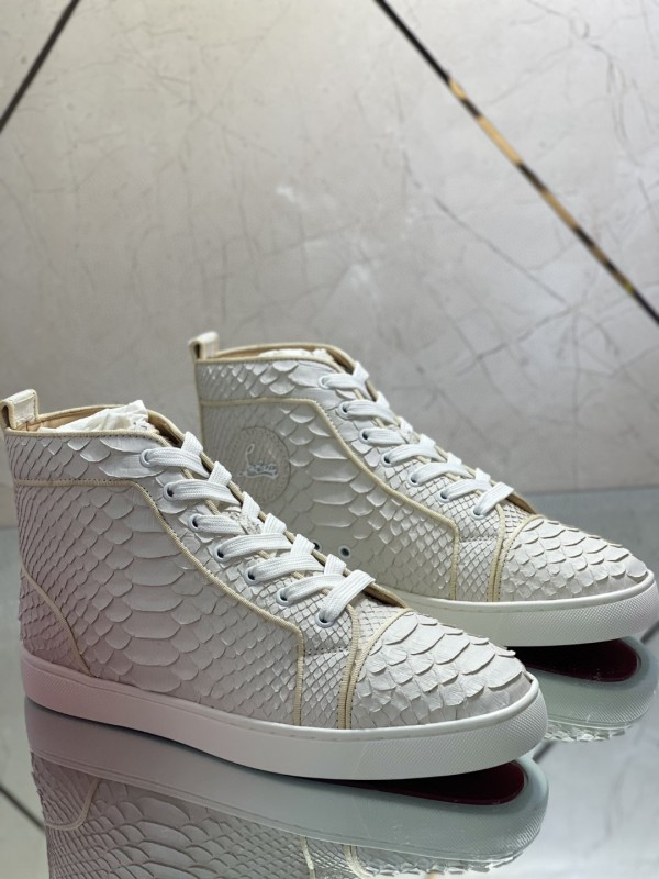 Christian Louboutin men's shoes luxury brand red sole design Louis Junior high-top real snake leather shoes with Original Box CL sneakers