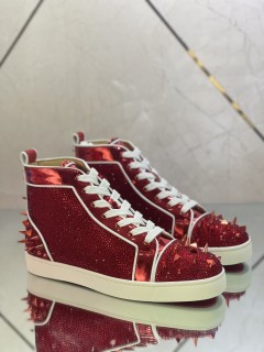 Christian Louboutin men's shoes luxury brand red sole design Louis Junior high-top rhinestones Flat with Original Box CL sneakers