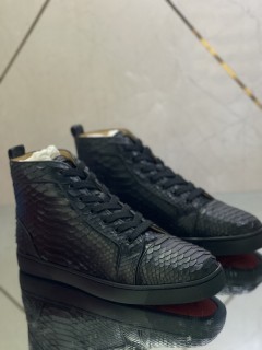 Christian Louboutin men's shoes luxury brand red sole design Louis Junior high-top matte real snakeskin flat strap Original Box CL sneakers