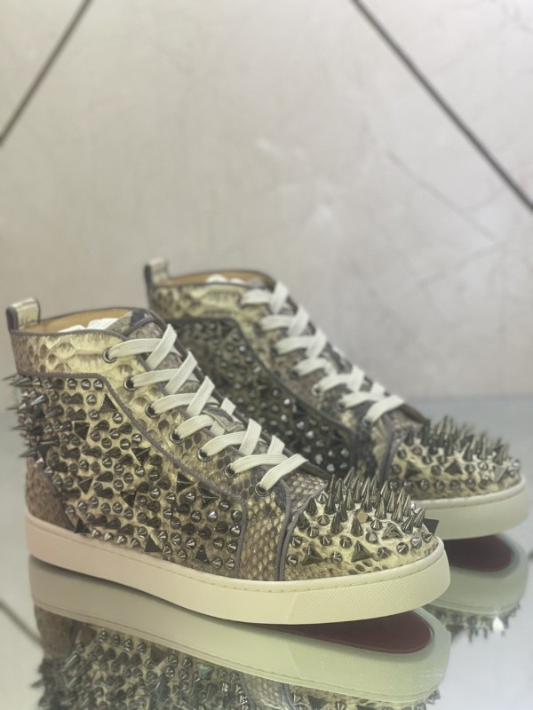 Christian Louboutin men's shoes luxury brand red sole design Louis Junior high-top luminous real snakeskin flat strap Original Box CL sneakers