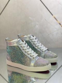 Christian Louboutin men's shoes luxury brand red sole design Louis Junior high-top rhinestones Flat with Original Box CL sneakers