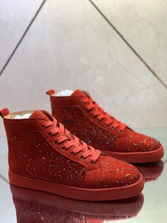 Christian Louboutin men's shoes luxury brand red sole design Louis Junior high-top rhinestones Flat with Original Box CL sneakers