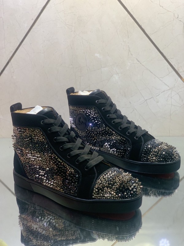 Christian Louboutin men's shoes luxury brand red sole design Louis Junior high-top rhinestones Flat with Original Box CL sneakers