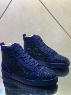 Christian Louboutin men's shoes luxury brand red sole design Louis Junior high-top rhinestones Flat with Original Box CL sneakers