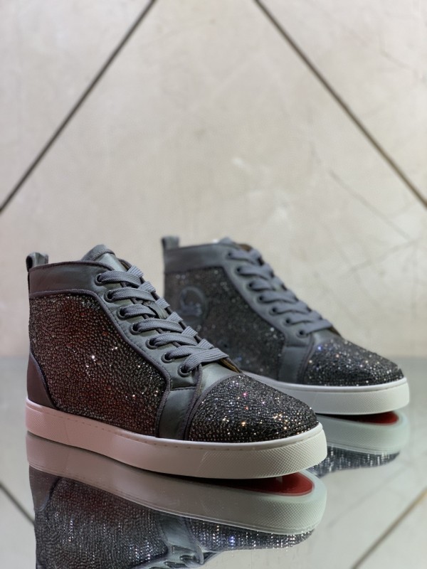 Christian Louboutin men's shoes luxury brand red sole design Louis Junior high-top rhinestones Flat with Original Box CL sneakers