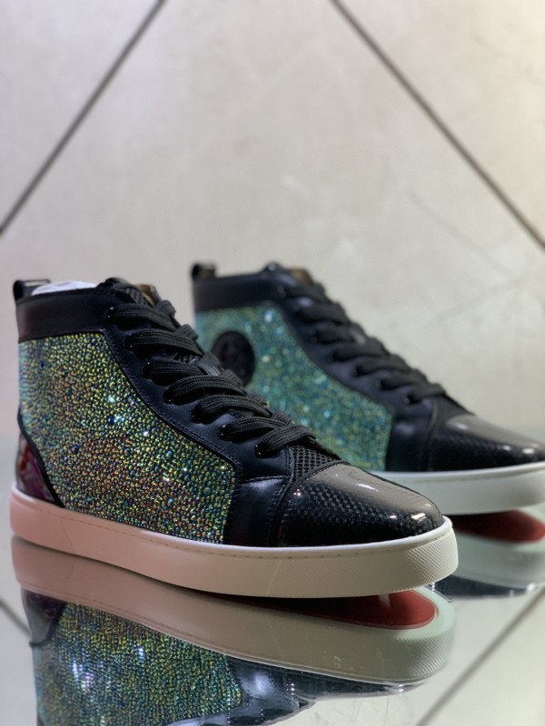 Christian Louboutin men's shoes luxury brand red sole design Louis Junior high-top rhinestones Flat with Original Box CL sneakers