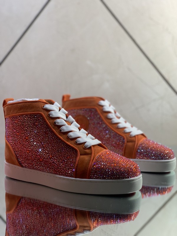 Christian Louboutin men's shoes luxury brand red sole design Louis Junior high-top rhinestones Flat with Original Box CL sneakers